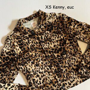 XS Lularoe Kenny unisex jean jacket, brown animal print